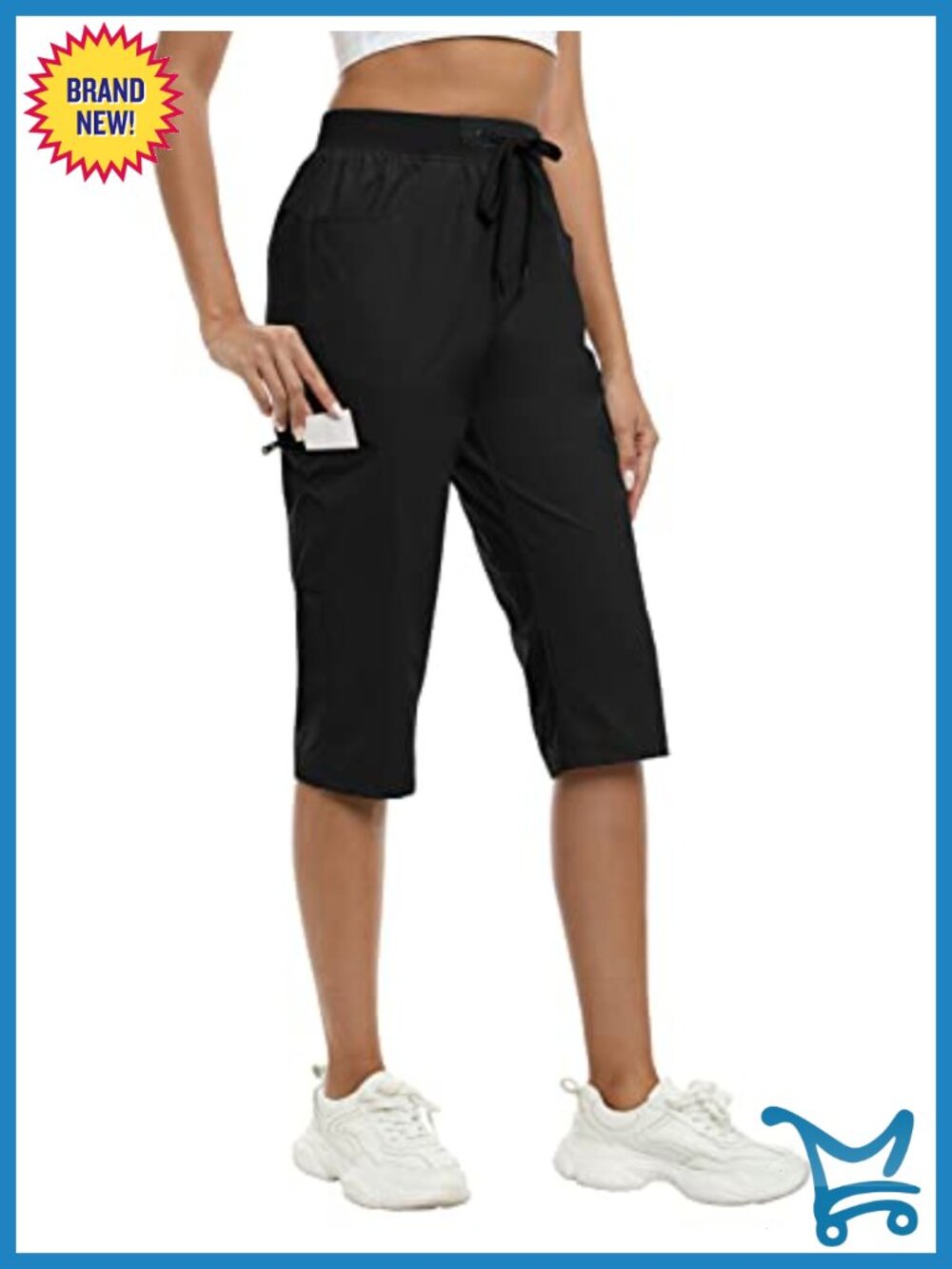 Lightweight Ice Cool Cargo Capris Stretch Nylon Drawstring UPF 50+ Hiking